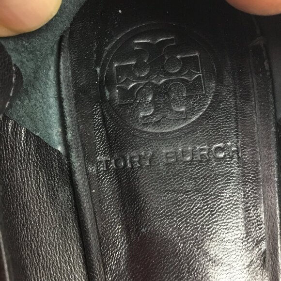 Tory Burch Black Leather Minnie Travel Ballet Flats W/ Silver Logo Womens 7 - Picture 9 of 11